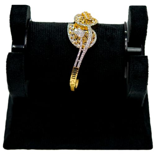 Gold Bracelet with Champagne & White Stone Floral Design